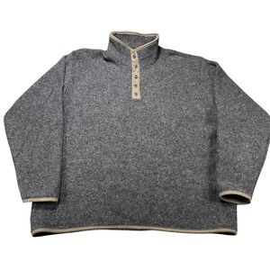 Lake Harmony Sweater Mens Large Gray Wool Henley Mock Neck Knit Pullover USA VTG